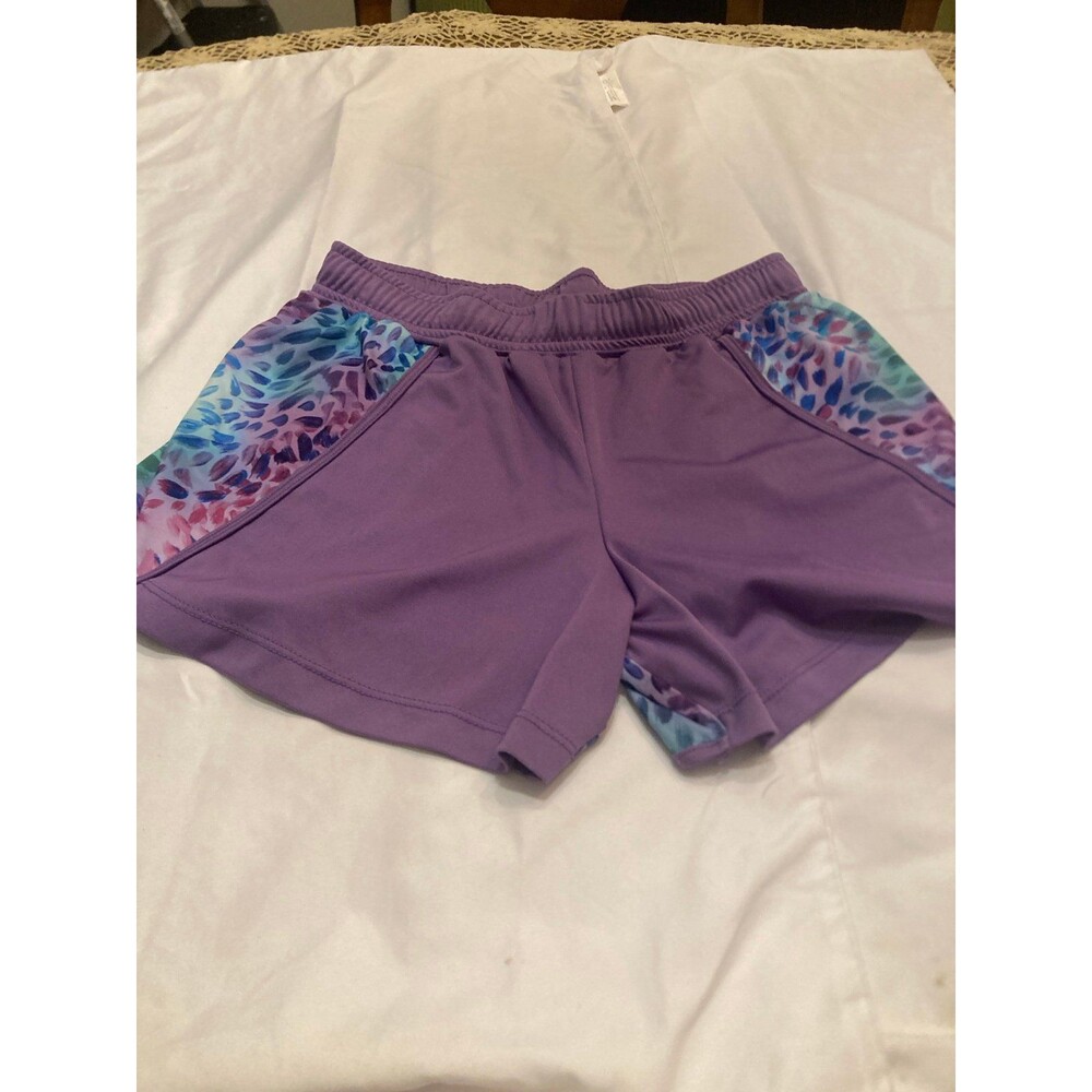 MS Sport Girls XL 14/16 Purple Teal Watercolor Leopard Dolphin Running Shorts